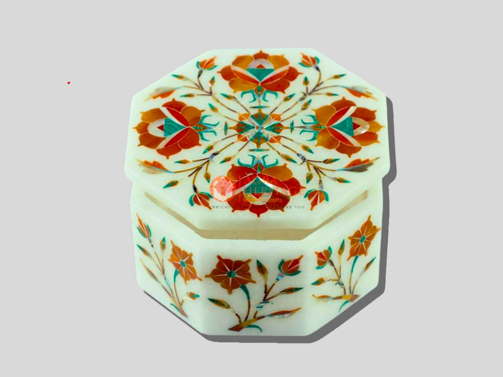 Jewelry Box Marble Carnelian Inlay Decor Gift